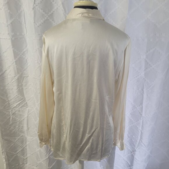 Amanda Smith Pure Silk Ivory Button-Up Blouse Womens L Long Sleeve - Picture 2 of 8